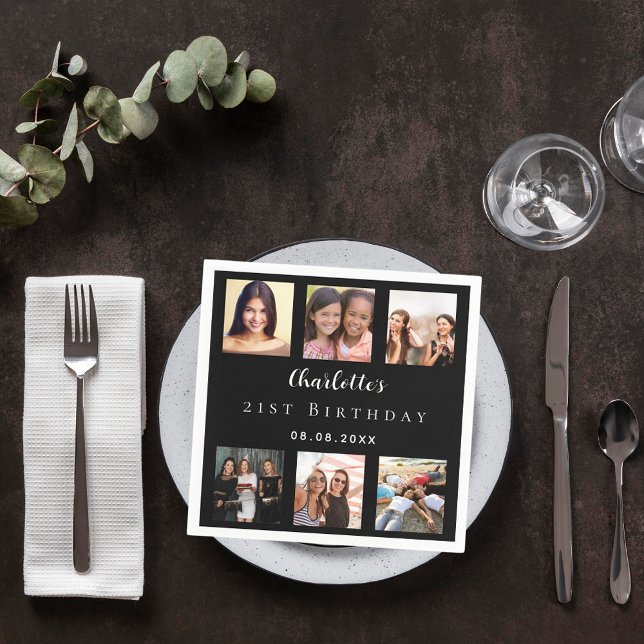 Servilleta De Papel Festividad de cumpleaños del collage de fotos negr (Subido por el creador)