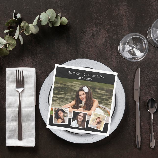 Servilleta De Papel Festividad de cumpleaños del collage de fotos negr (Subido por el creador)