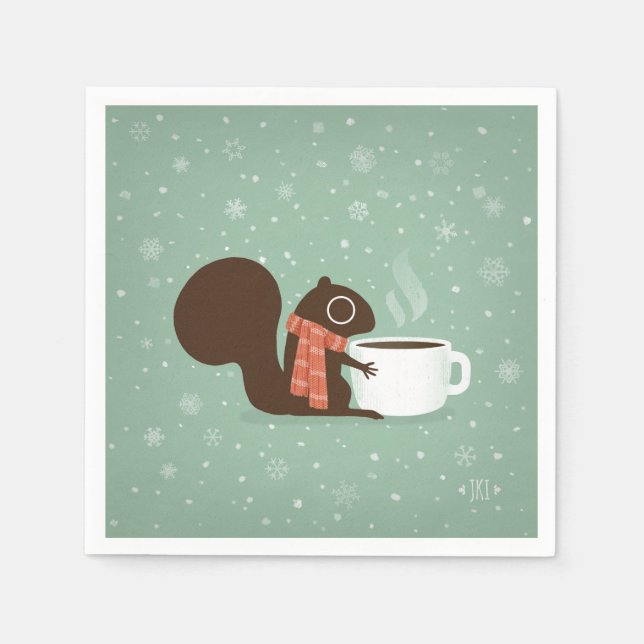 Servilleta De Papel Festividad de invierno de Squirrel Coffee Lover Wo (Anverso)