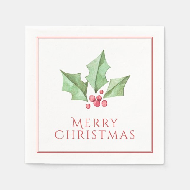 Servilleta De Papel Festividad de la navidad del ferry rojo Holly Berr (Anverso)