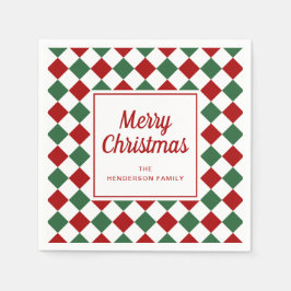 Servilleta De Papel Festividad de los Cheques Verdes Rojos Feliz Navid