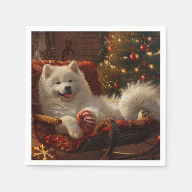 Servilleta De Papel Festividad de los Navidades de perro de Samoyed (Anverso)