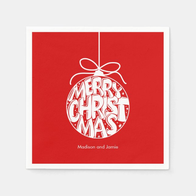 Servilleta De Papel Festividad de Ornamento de Navidad de Feliz Rojo (Anverso)