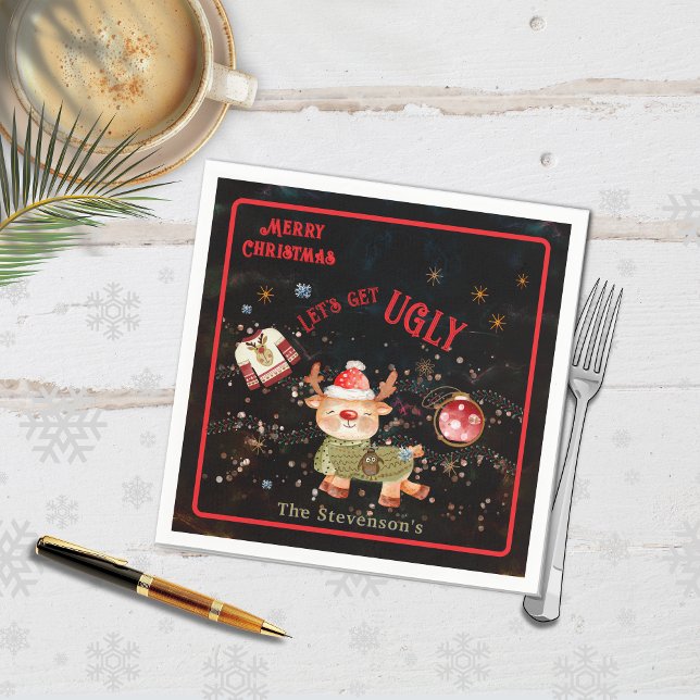 Servilleta De Papel Festividad de renos sudorosos (Ugly Sweater Reindeer Holiday Napkins)
