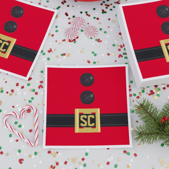 Servilleta De Papel Festividad en Monograma del Cinturón de Santa Suit (Transform your holiday party table effortlessly! Add your initials)