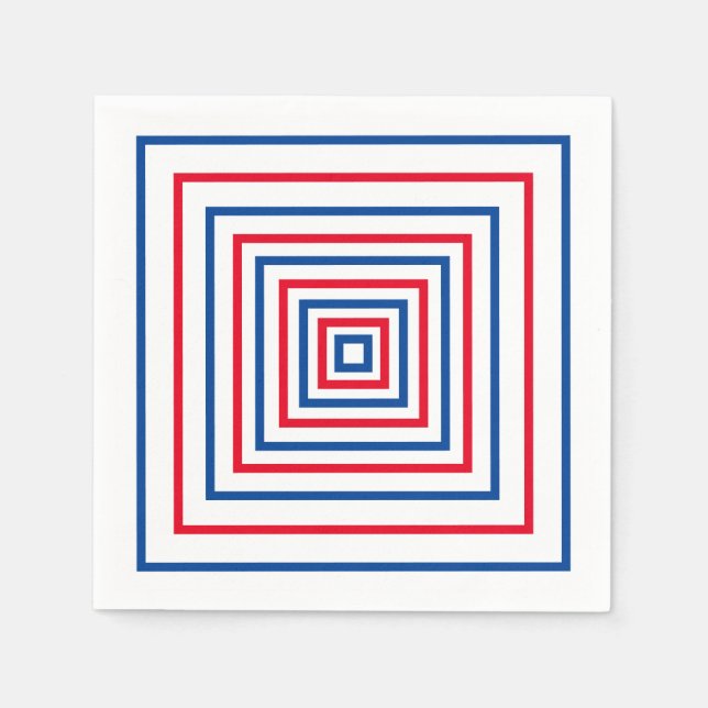 Servilleta De Papel Festividad geométrica de cuadrados azul rojo patri (Anverso)
