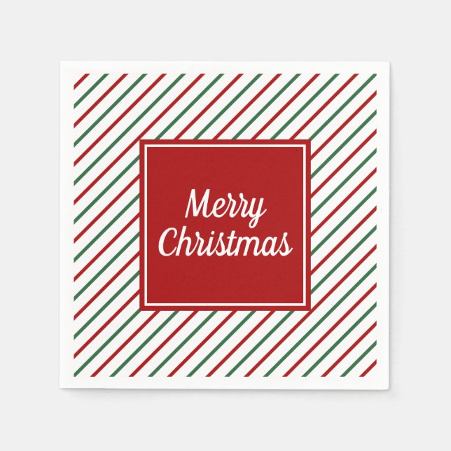 Servilleta De Papel Festividad navideña de las franjas verdes rojas bl (Anverso)