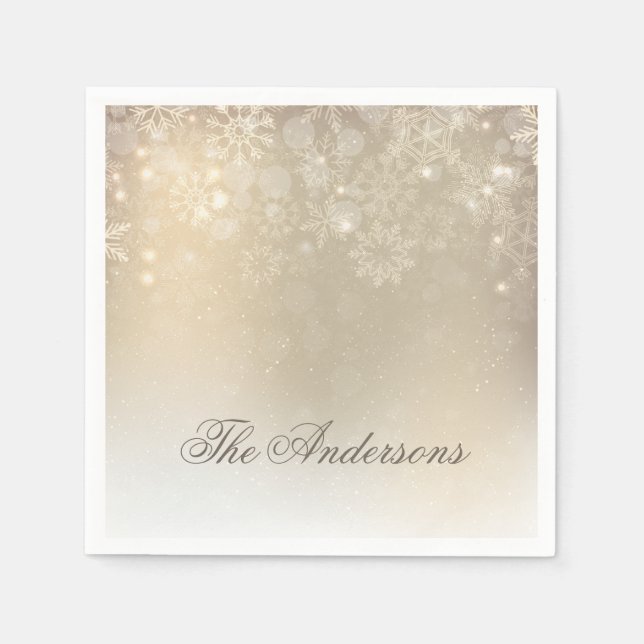 Servilleta De Papel Festividad personalizada de Snowflakes Gold | Serv (Anverso)