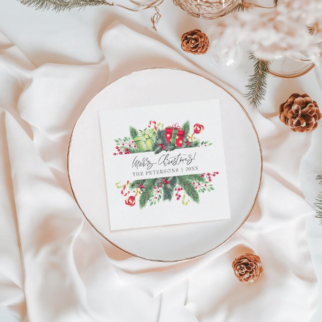 Servilleta De Papel Festividad personalizada Feliz Navidad Decorativo (Personalized Festive Merry Christmas Decorative Napkins)