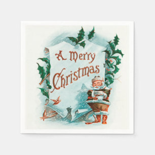Servilleta De Papel Festividad Retro Vintage Navidad Guay Santa Saludo