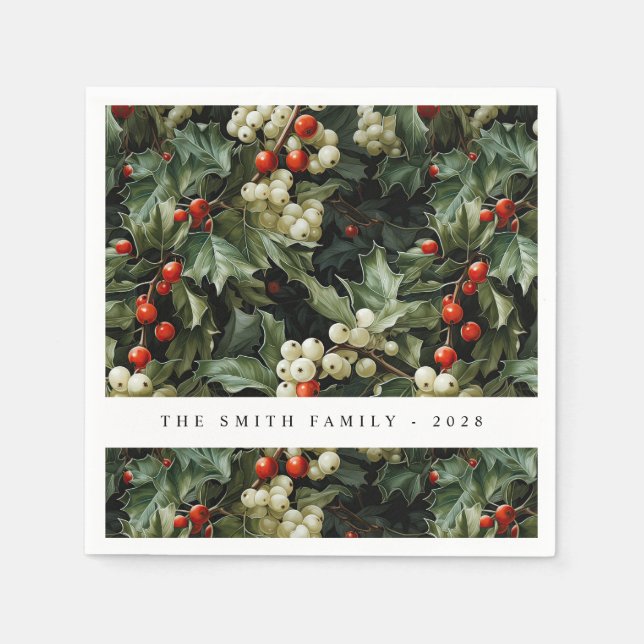 Servilleta De Papel Festividad tradicional del Holly Verde (Anverso)