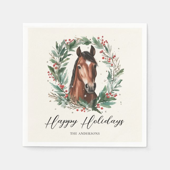 Servilleta De Papel Festividades de Navidades de Caballos con Felices  (Anverso)
