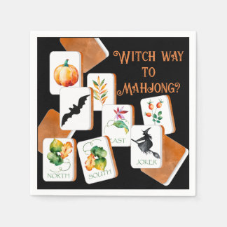 Servilleta De Papel Fichas de Mahjong Halloween Negro y Naranja