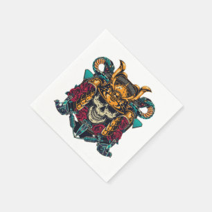 Servilleta De Papel Fierce Samurai Skull Vintage Tattoo Art