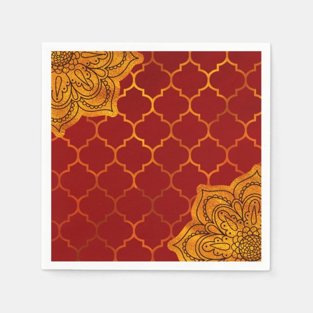 Servilleta De Papel Fiery Red Gold Real Tema árabe indio marroquí (Anverso)
