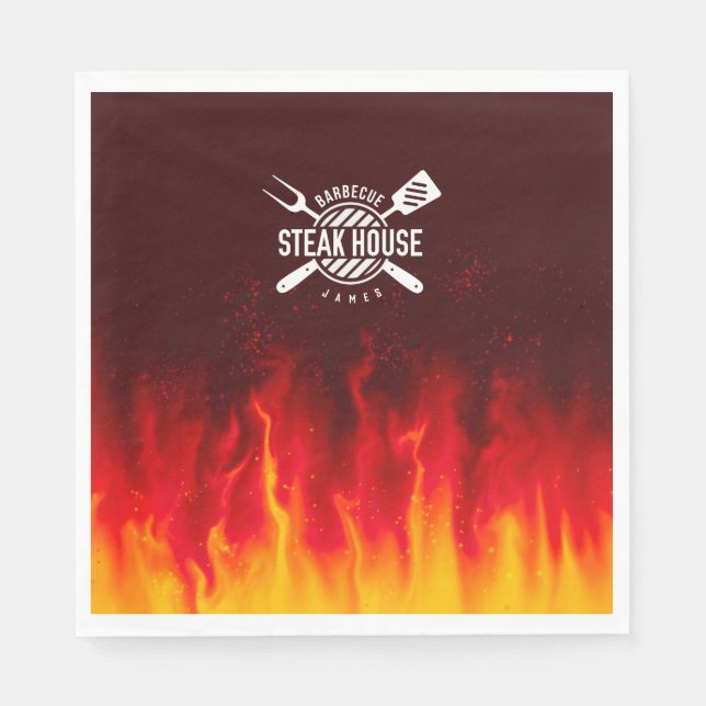 Servilleta De Papel Fiery Steak House Napkins — Personalizados BBQ Fla (Anverso)