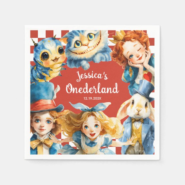 Servilleta De Papel Fiesta Alice en ONEDERLAND Cumpleaños 1er Té (Anverso)