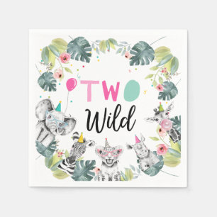 Servilleta De Papel Fiesta Animales Safari Chica Rosa Segundo Cumpleañ