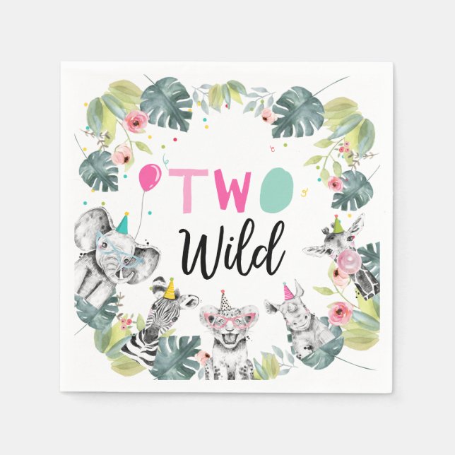 Servilleta De Papel Fiesta Animales Safari Chica Rosa Segundo Cumpleañ (Anverso)