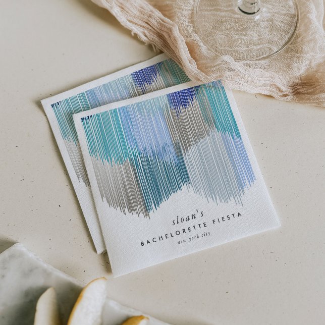 Servilleta De Papel Fiesta Azul Fiesta Moderna Fringe Fiesta de solter (Blue Modern Fringe fiesta paper party napkins.)