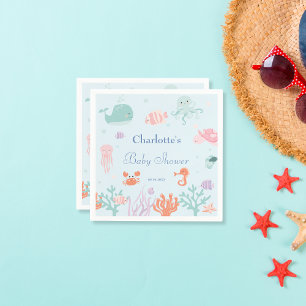 Servilleta De Papel Fiesta Baby Shower de Animales del océano azul cap