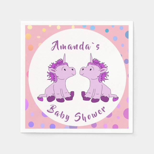Servilleta De Papel Fiesta Baby Shower de Unicorn Twin Chica (Anverso)