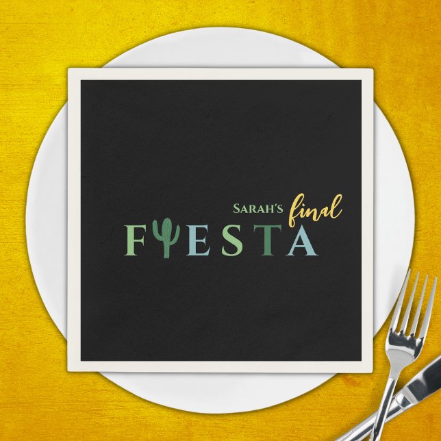 Servilleta De Papel Fiesta Cactus Final (Final fiesta bachelorette party napkins, green and yellow vibrant mexican bachelorette)