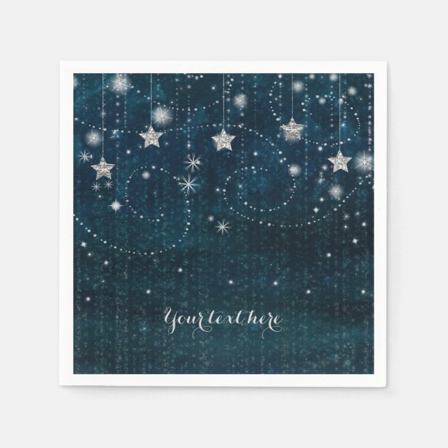 Servilleta De Papel Fiesta Celestial Caprichosa Estrellada Azul y Plat (Anverso)