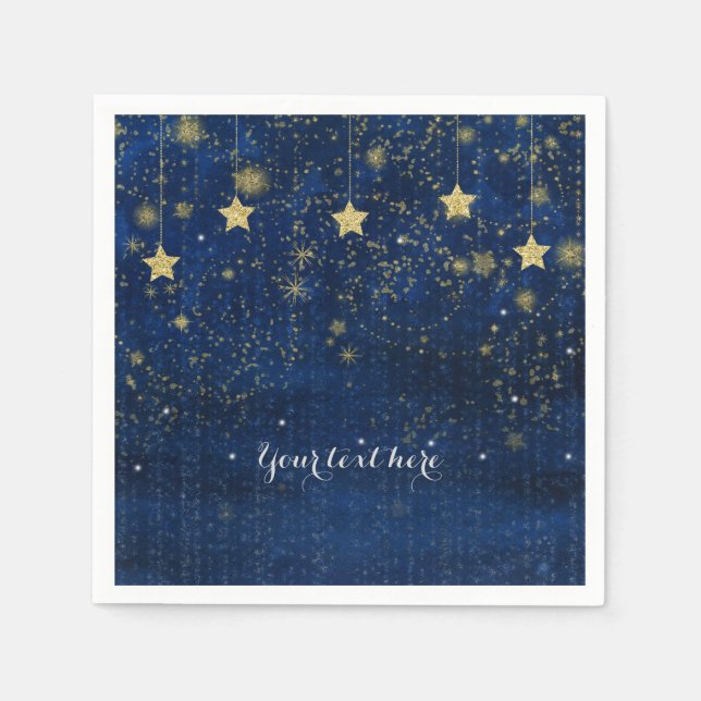 Servilleta De Papel Fiesta Celestial Caprichosa Estrellada de Oro Azul (Anverso)