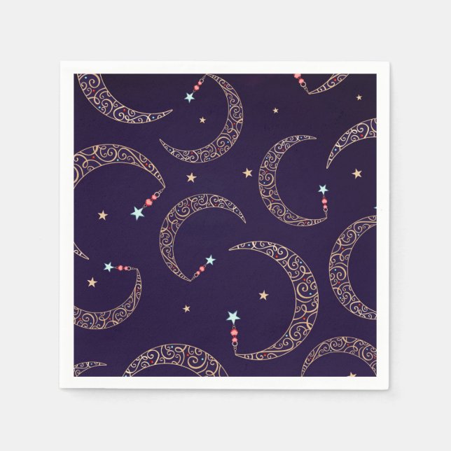 Servilleta De Papel Fiesta Celestial de Luna con Filigrana de Oro Púrp (Anverso)