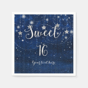 Servilleta De Papel Fiesta Celestial Estelar Dulces 16 Azul y Plateado