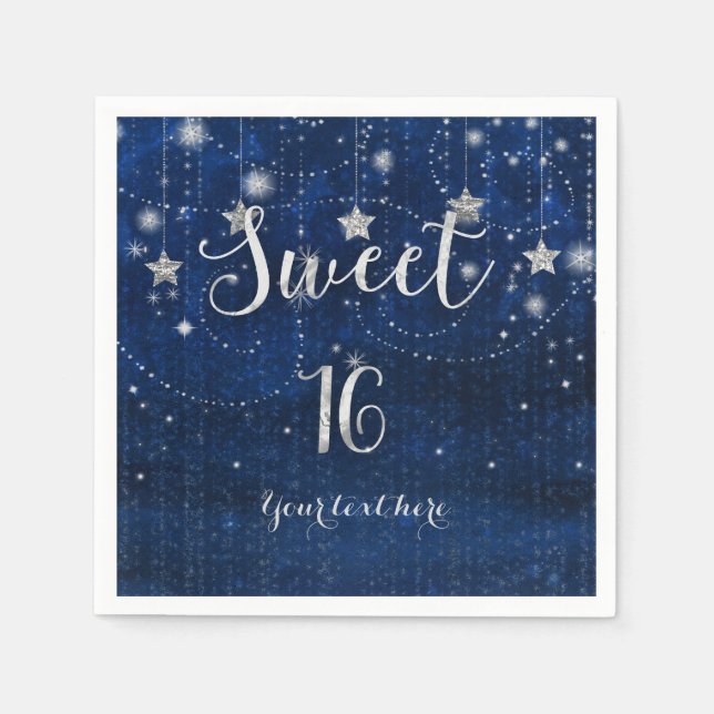 Servilleta De Papel Fiesta Celestial Estelar Dulces 16 Azul y Plateado (Anverso)