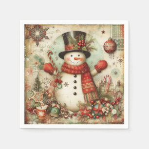 Servilleta De Papel Fiesta Clásica Navideña del Hombre de Nieve Vintag