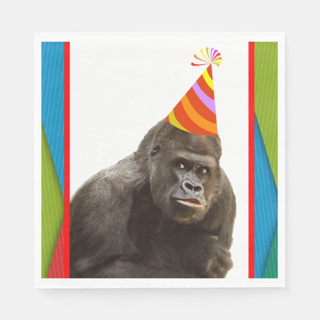 Servilleta De Papel Fiesta Como Un Gorila Animal Con Cumpleaños Gorra (Anverso)