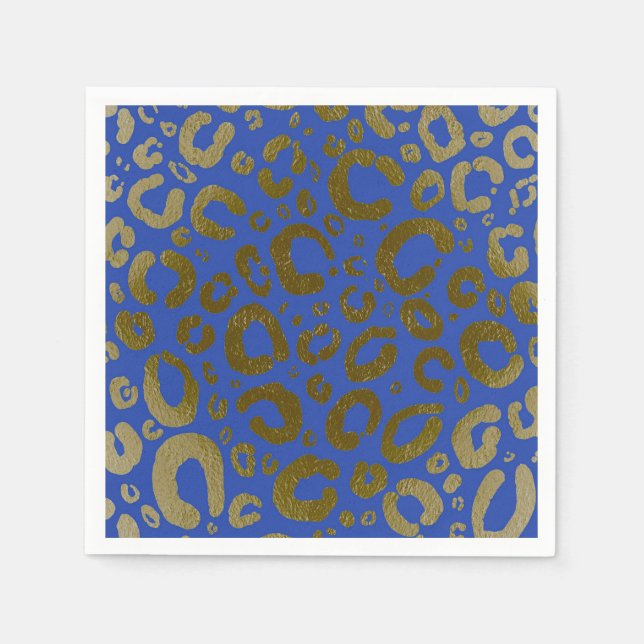 Servilleta De Papel Fiesta con Estampado de Leopardo Glam Azul Real y  (Anverso)