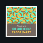 Servilleta De Papel Fiesta con marca de Kids Birthday Tacos<br><div class="desc">Tácos de niños coloridos estampados de fiesta de cumpleaños servilletas personalizables</div>