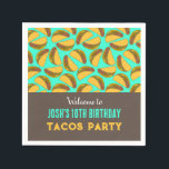 Servilleta De Papel Fiesta con marca de Kids Birthday Tacos<br><div class="desc">Tácos de niños coloridos estampados de fiesta de cumpleaños servilletas personalizables</div>