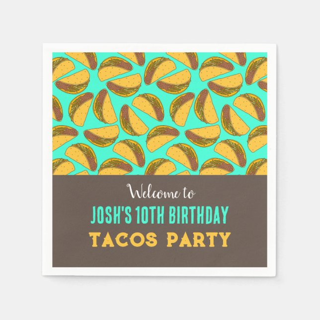 Servilleta De Papel Fiesta con marca de Kids Birthday Tacos (Anverso)