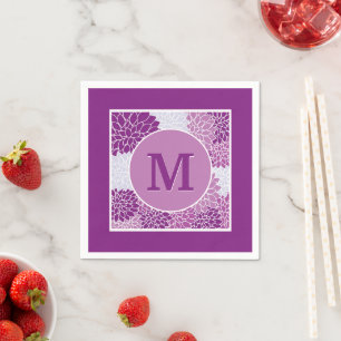 Servilleta De Papel Fiesta con Patrón Floral Morado de Monograma Moder