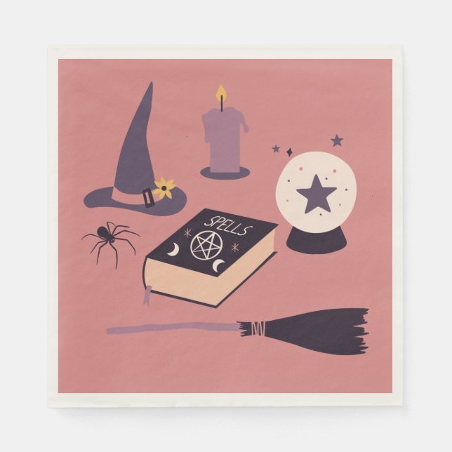 Servilleta De Papel Fiesta con temática de bruja rosa caprichoso (Anverso)