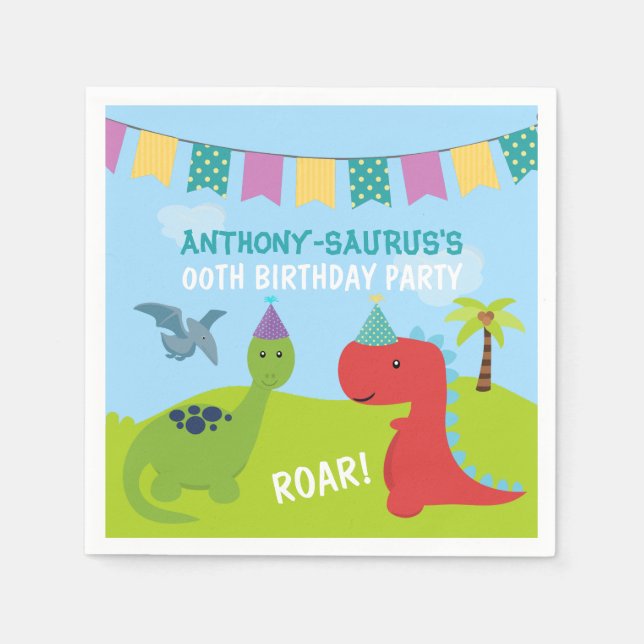 Servilleta De Papel Fiesta con temática de dinosaurio personalizado (Anverso)