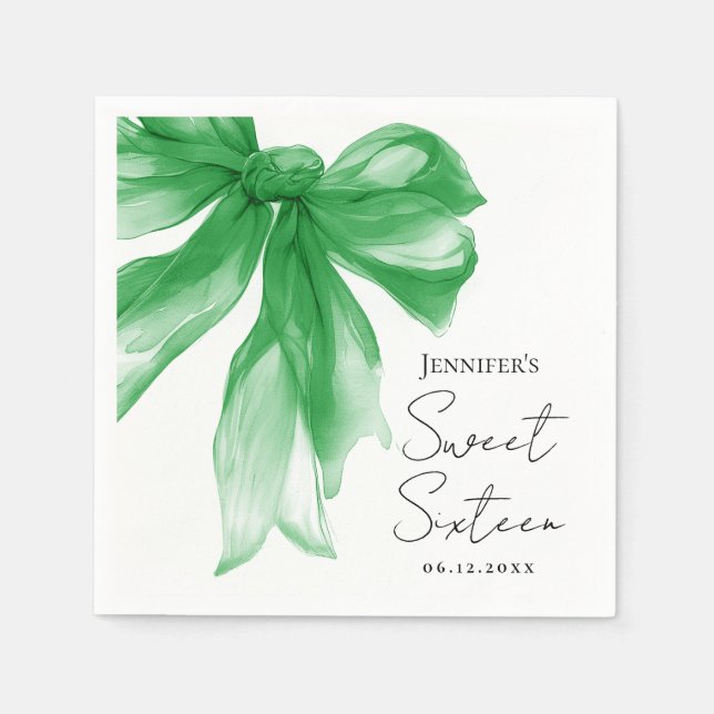 Servilleta De Papel Fiesta Coquette Green Bow Script Sweet 16  (Anverso)