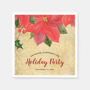Servilleta De Papel Fiesta Corporativa de Navidad con Poinsettia Rústi