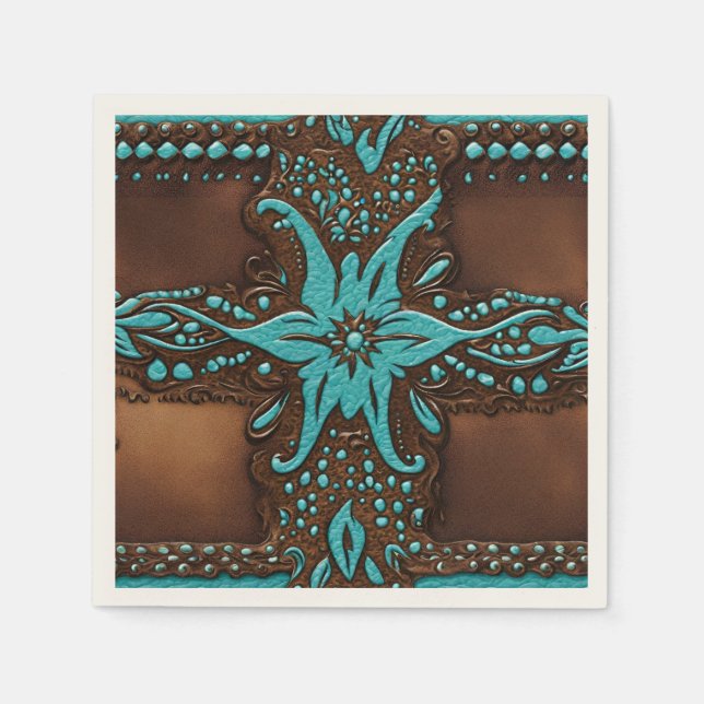 Servilleta De Papel Fiesta Country Western marrón turquesa vaquero rús (Anverso)