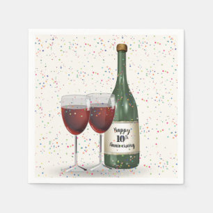 Servilleta De Papel Fiesta de 10º Aniversario Botella de Vino y Dos Co