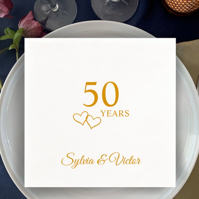 Servilleta De Papel Fiesta de 50 Aniversario Elegante Personalizado (Add couple’s names to this elegant modern personalized 50th anniversary party napkins template.)
