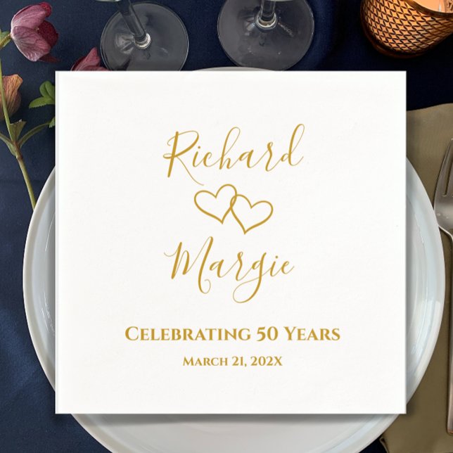 Servilleta De Papel Fiesta de 50 Aniversario Moderno Personalizado (Add the couple’s names and 50th anniversary date for a beautiful custom party napkin.
)
