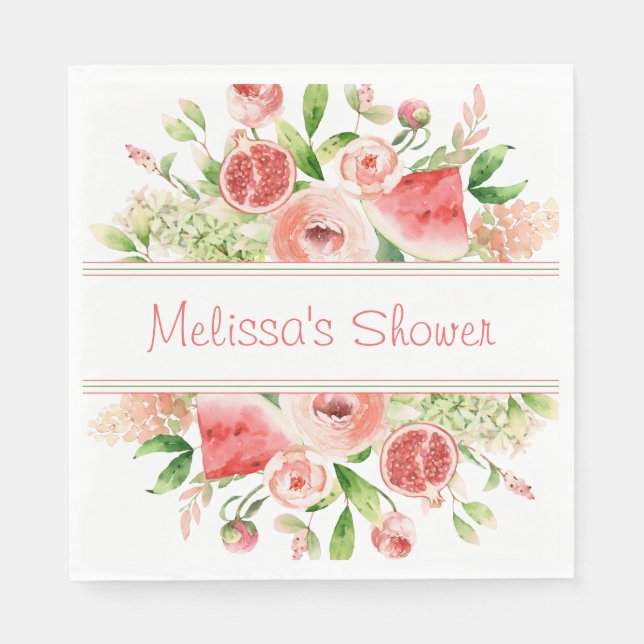 Servilleta De Papel Fiesta de acuarela de frutas y flores (Anverso)