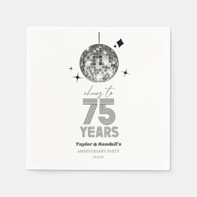 Servilleta De Papel Fiesta de Aniversario Boda de Disco Cheers de 75 a (Anverso)