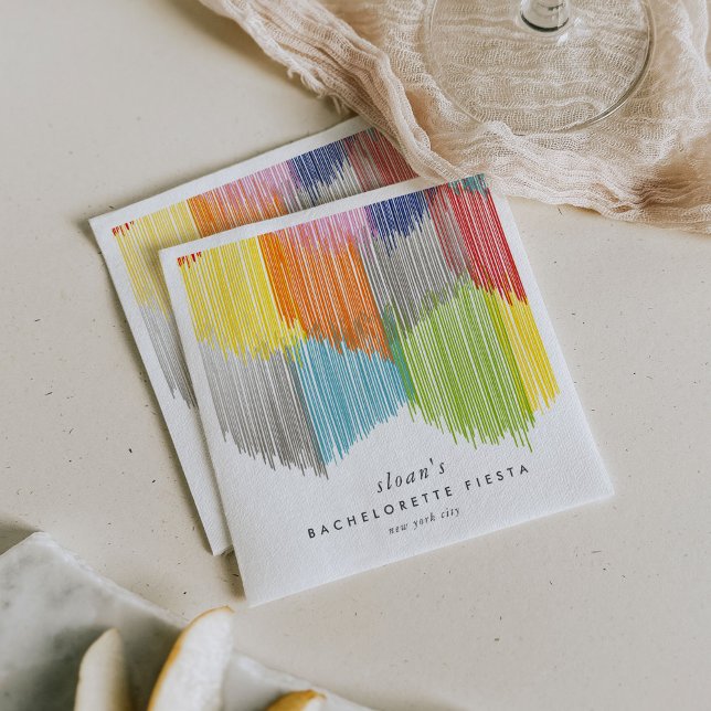 Servilleta De Papel Fiesta de arcoíris moderna con flecos para despedi (Colorful rainbow Modern Fringe fiesta paper party napkins.)